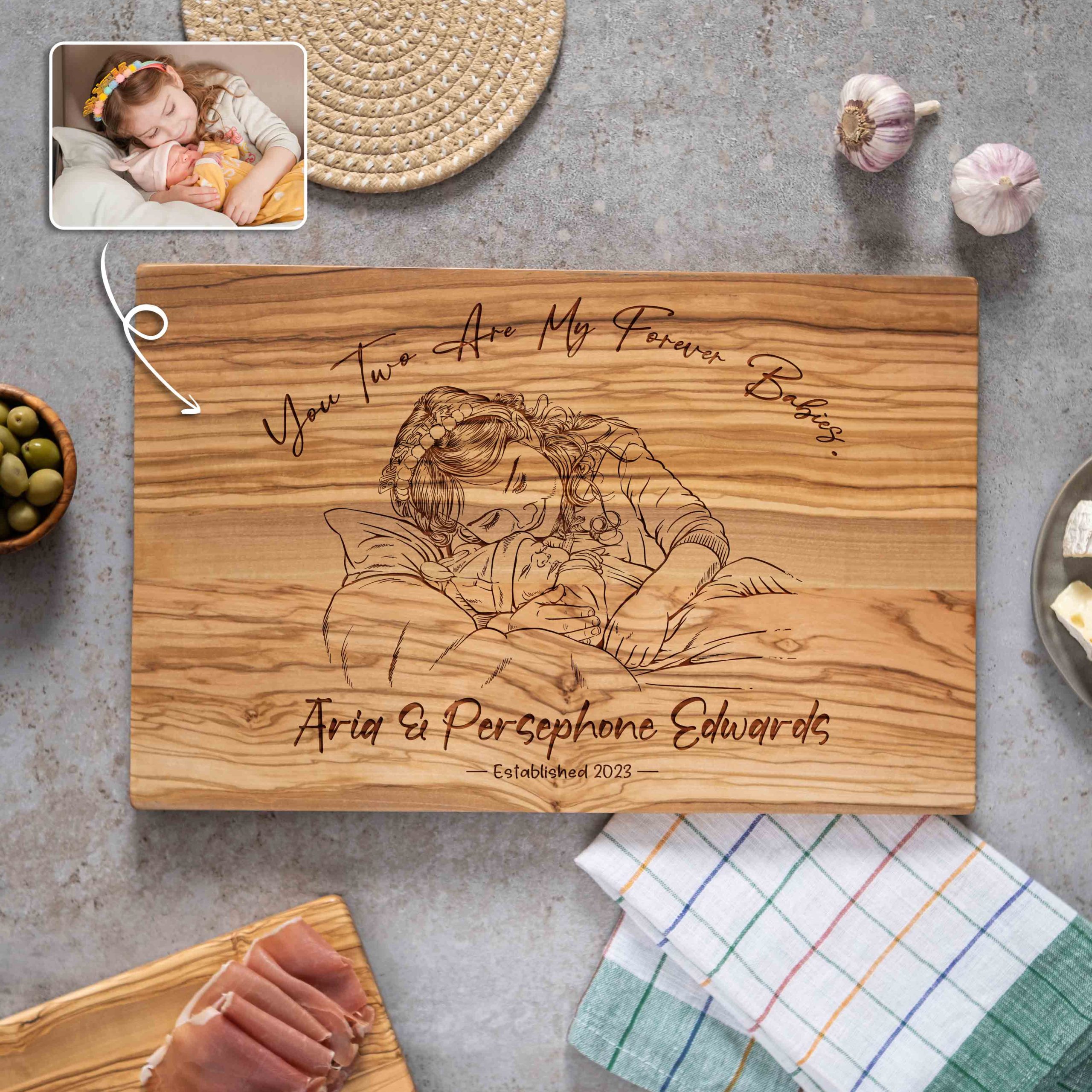 Custom Engraved Cutting Board with Photo Drawing
