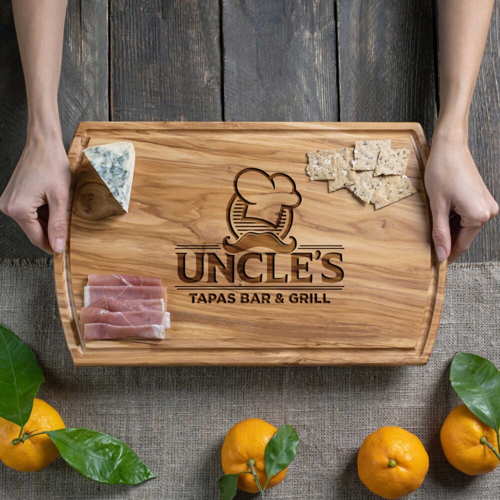 Olive wood cutting boards with logo