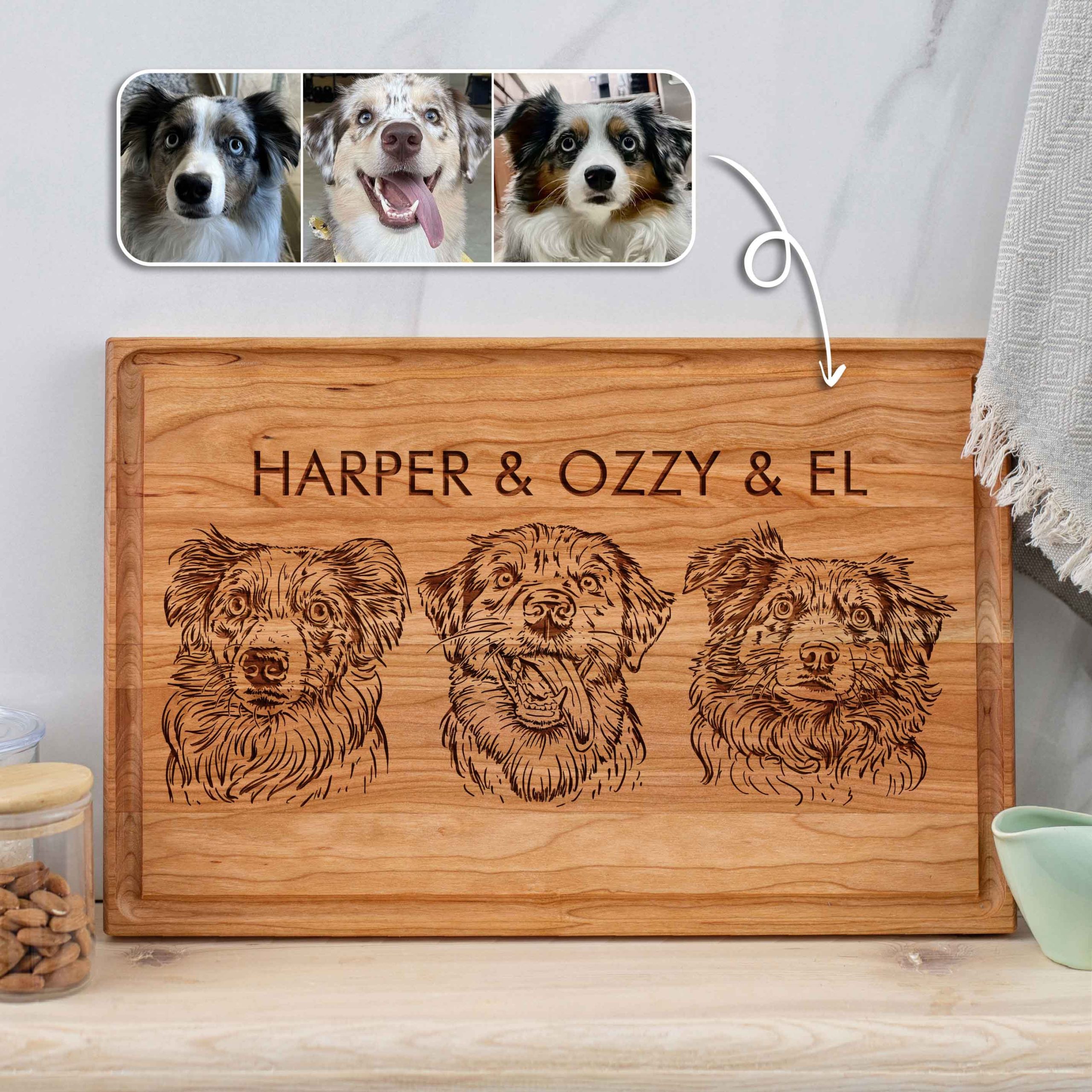 Custom Dog Cutting Board with Pet Portrait and Name