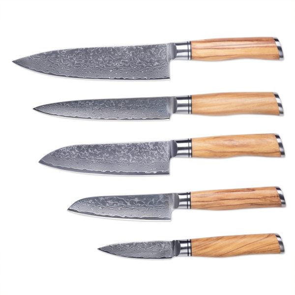 Damascus Steel Knife Set with Olive Wood Handles