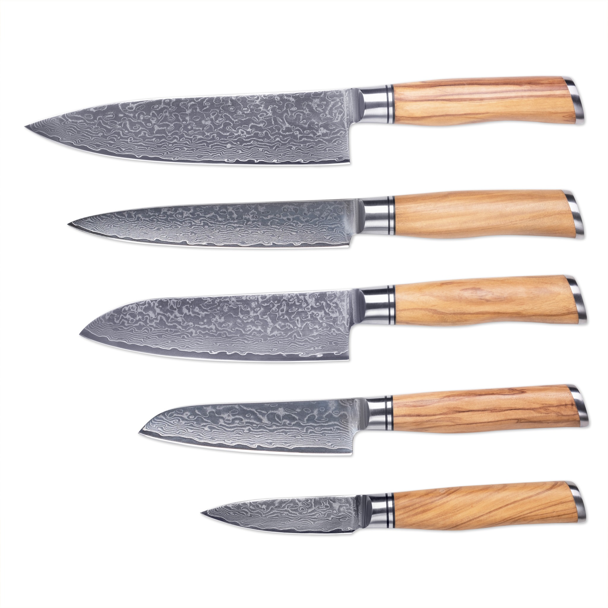 Damascus Steel Knife Set with Olive Wood Handles
