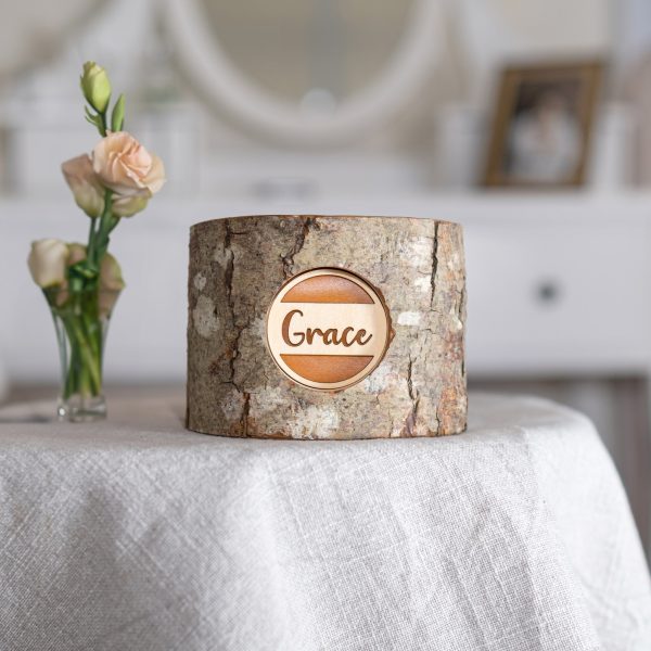 Personalized Rustic Memorial Candle Holder with Bark