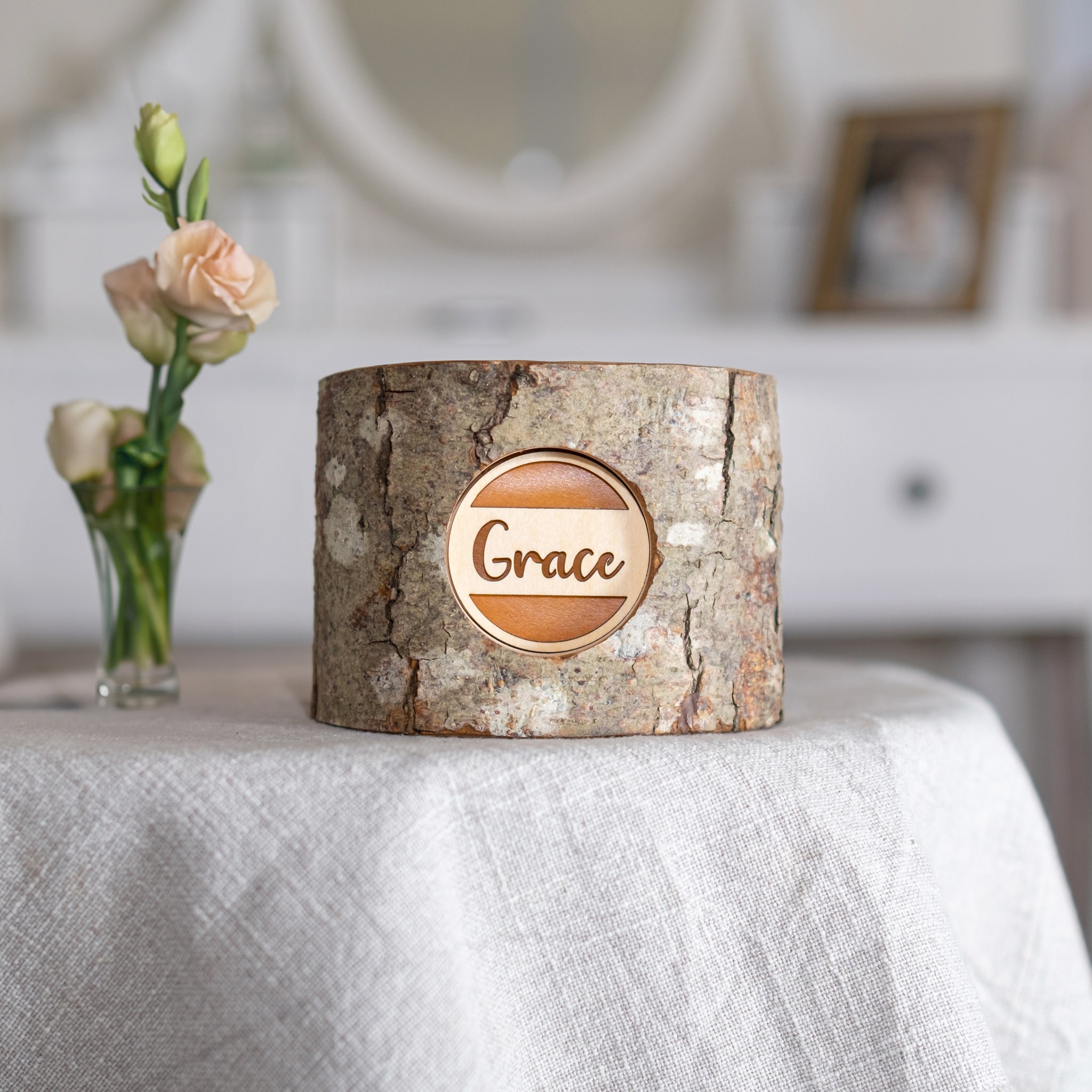 Personalized Rustic Memorial Candle Holder with Bark