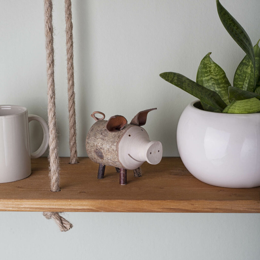 Handmade Wooden Pig Figurine