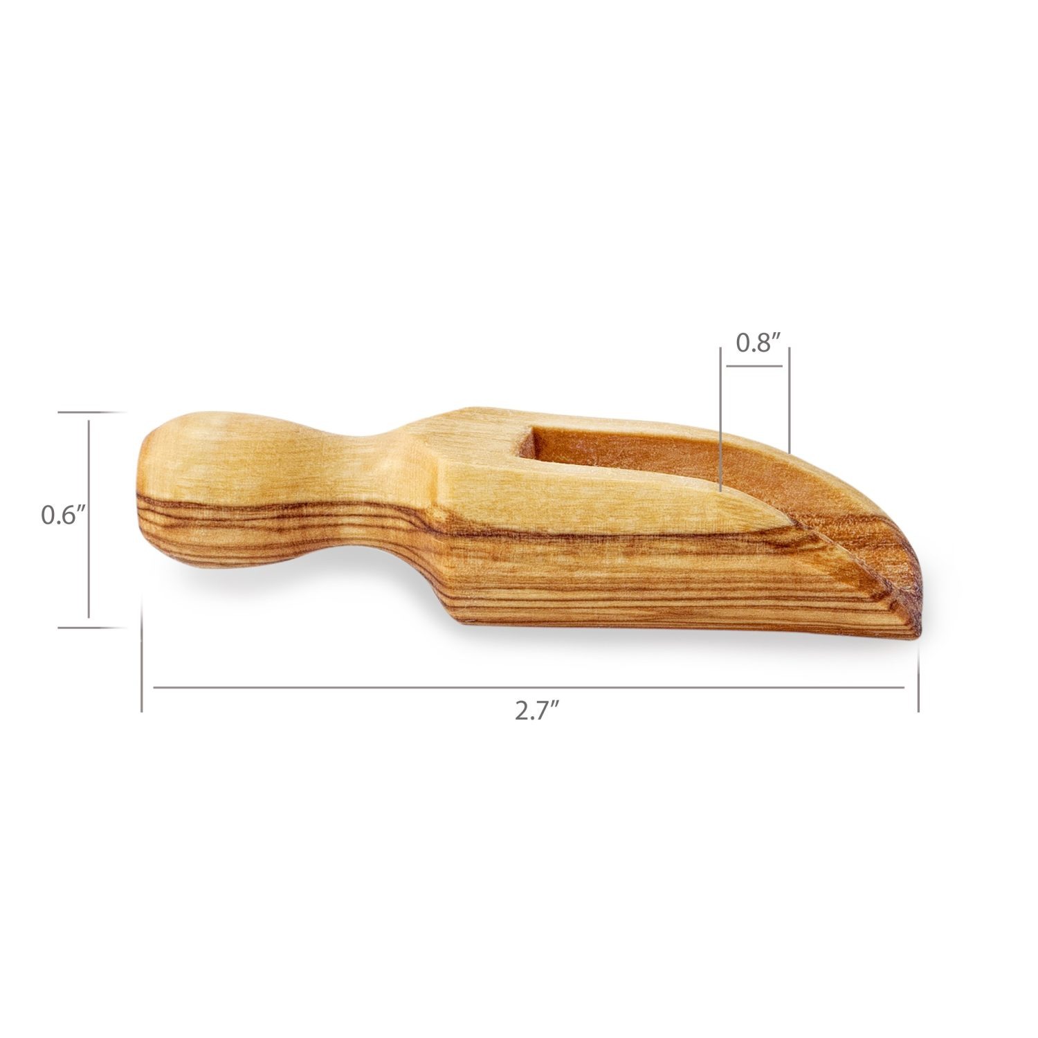 A wooden salt spoon with measurements on it.