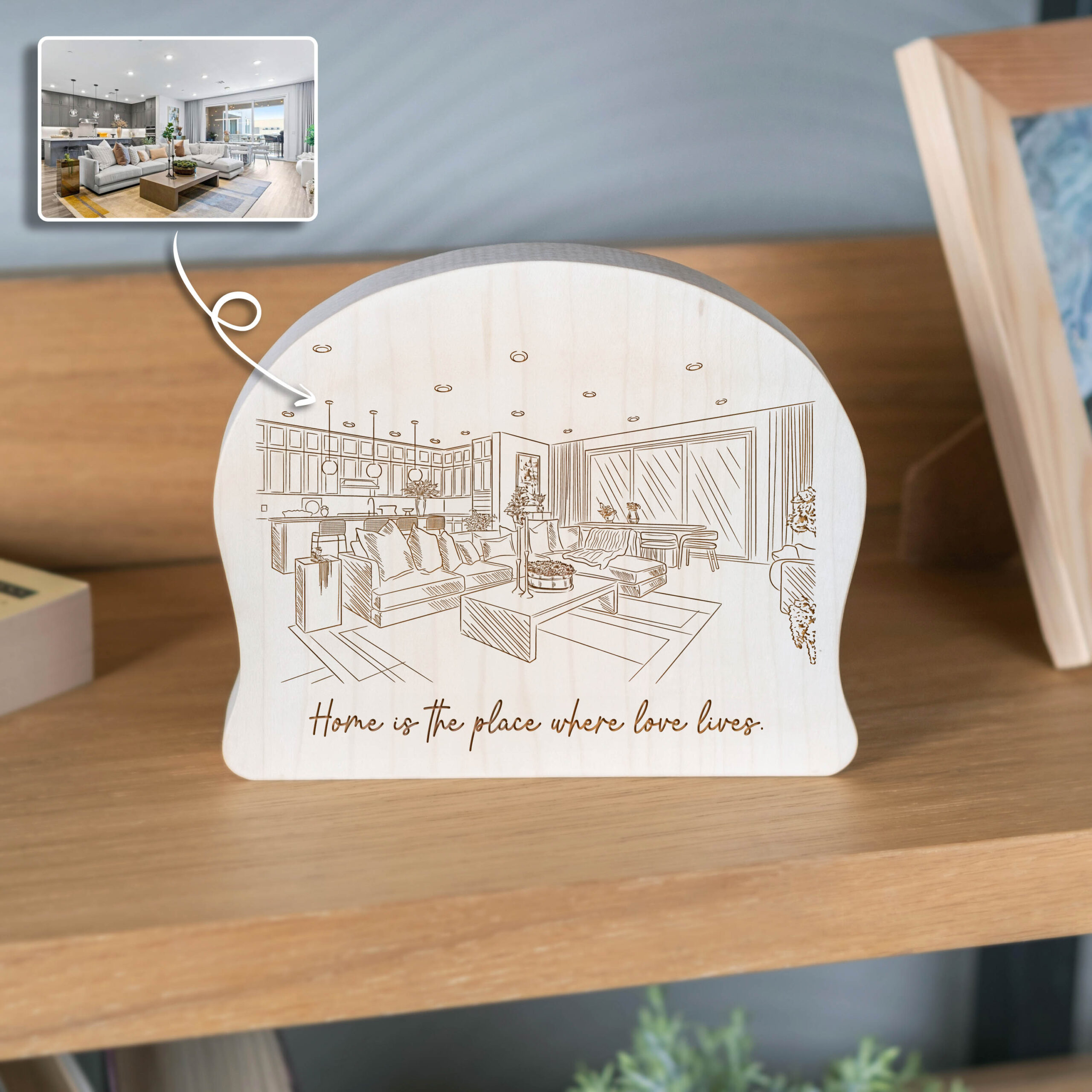 Custom House Portrait Engraving on Maple Wood Plaque