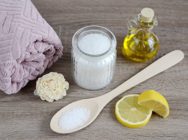 lemon, oil, salt & wooden spoon