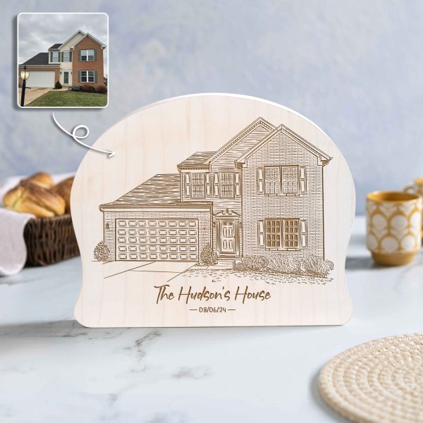 Custom House Portrait Engraving on Maple Wood Plaque