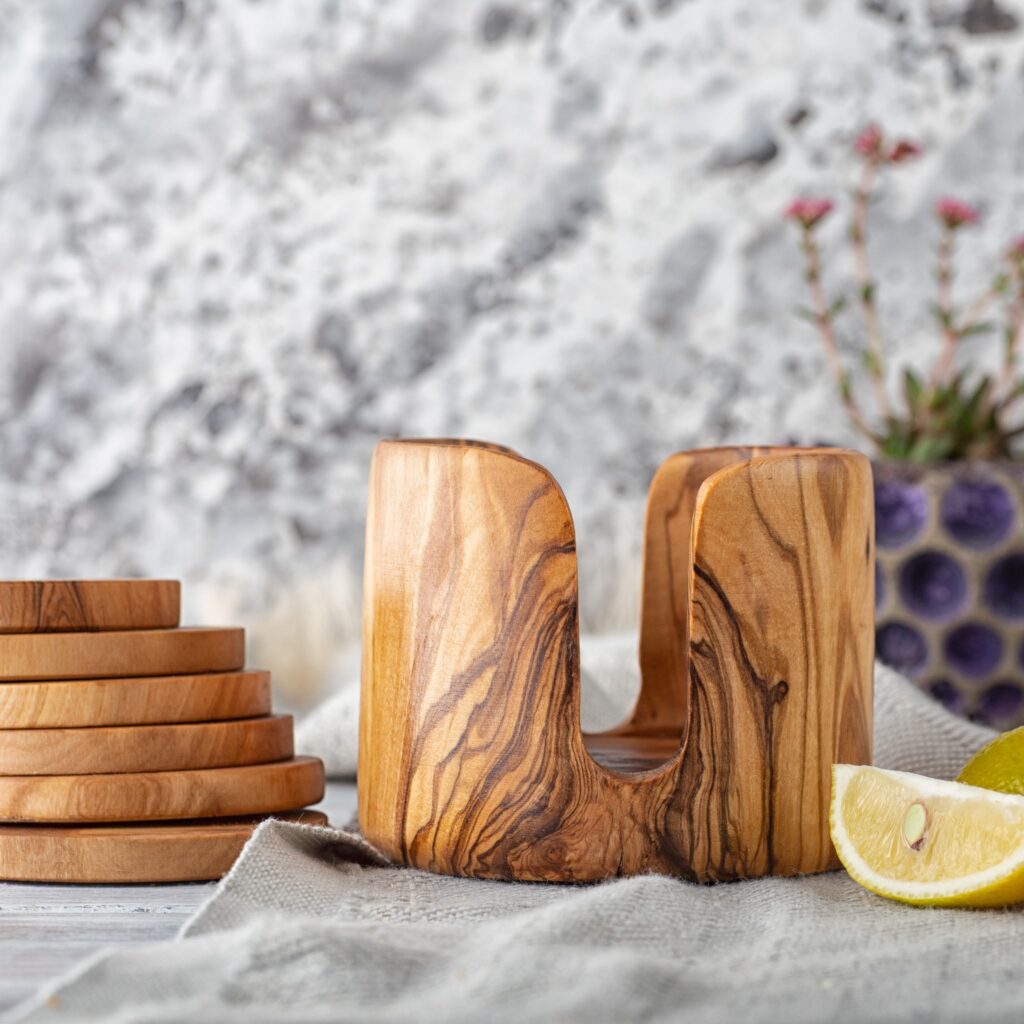 Wooden Coasters With Non-Rustic Log Holder