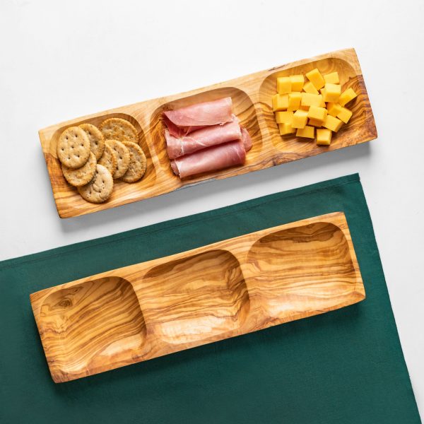 Olive Wood Dish Round with Three Sections