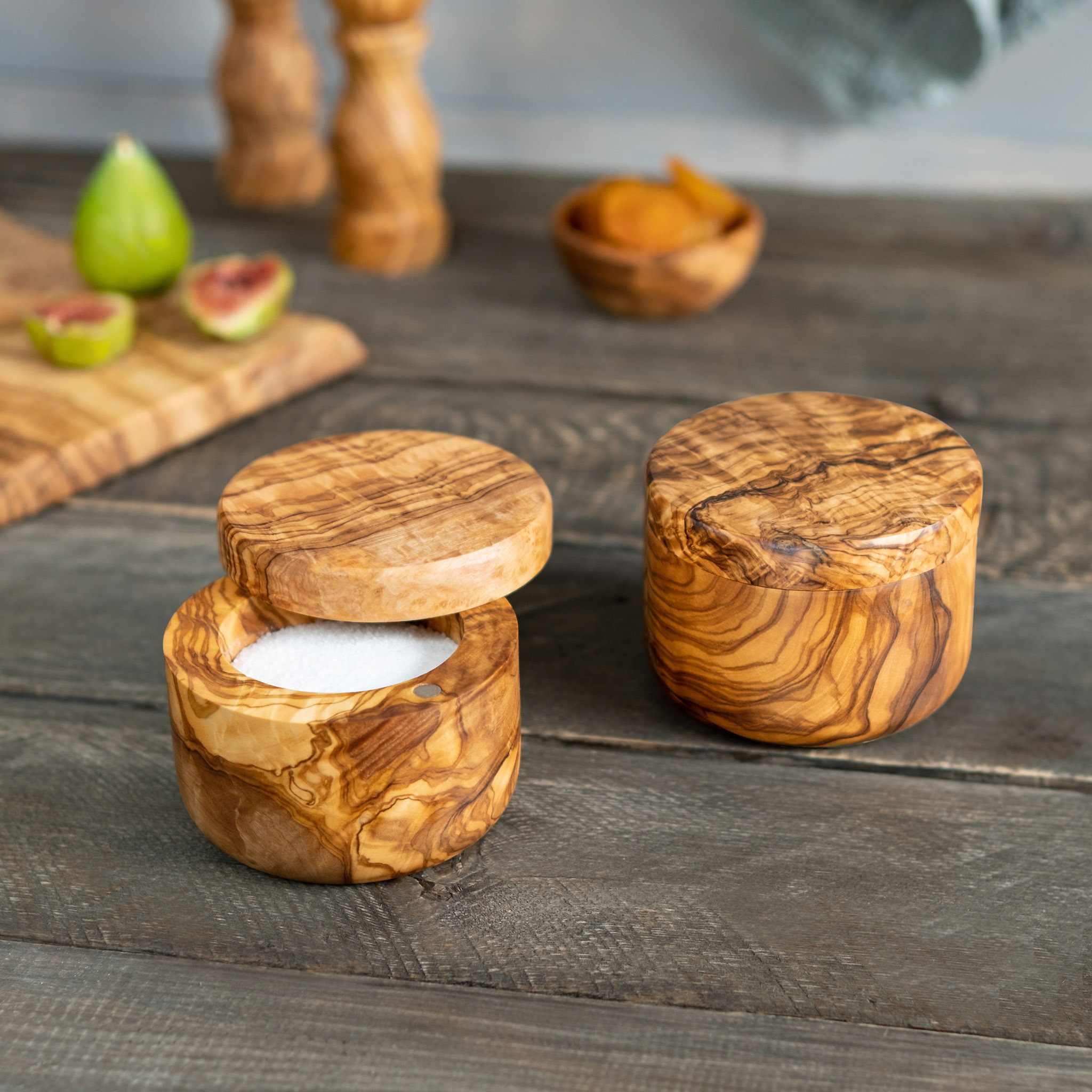 Olive Wood Salt Keeper with Magnetic Lid