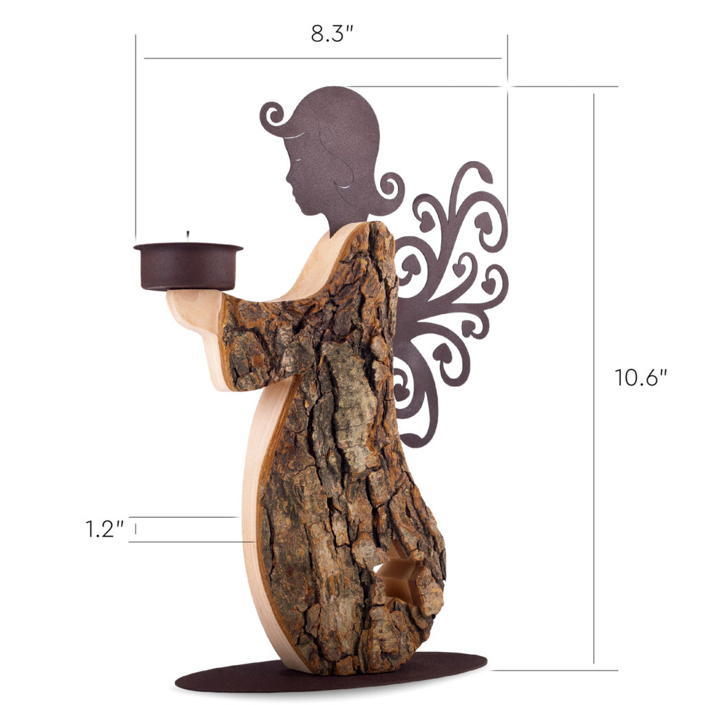 wooden angel candle holder