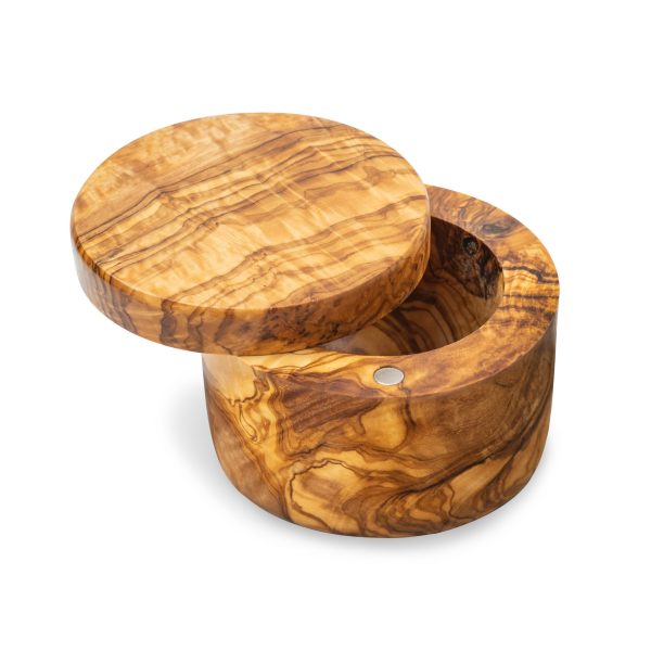 Olive Wood Salt Keeper with Magnetic Lid