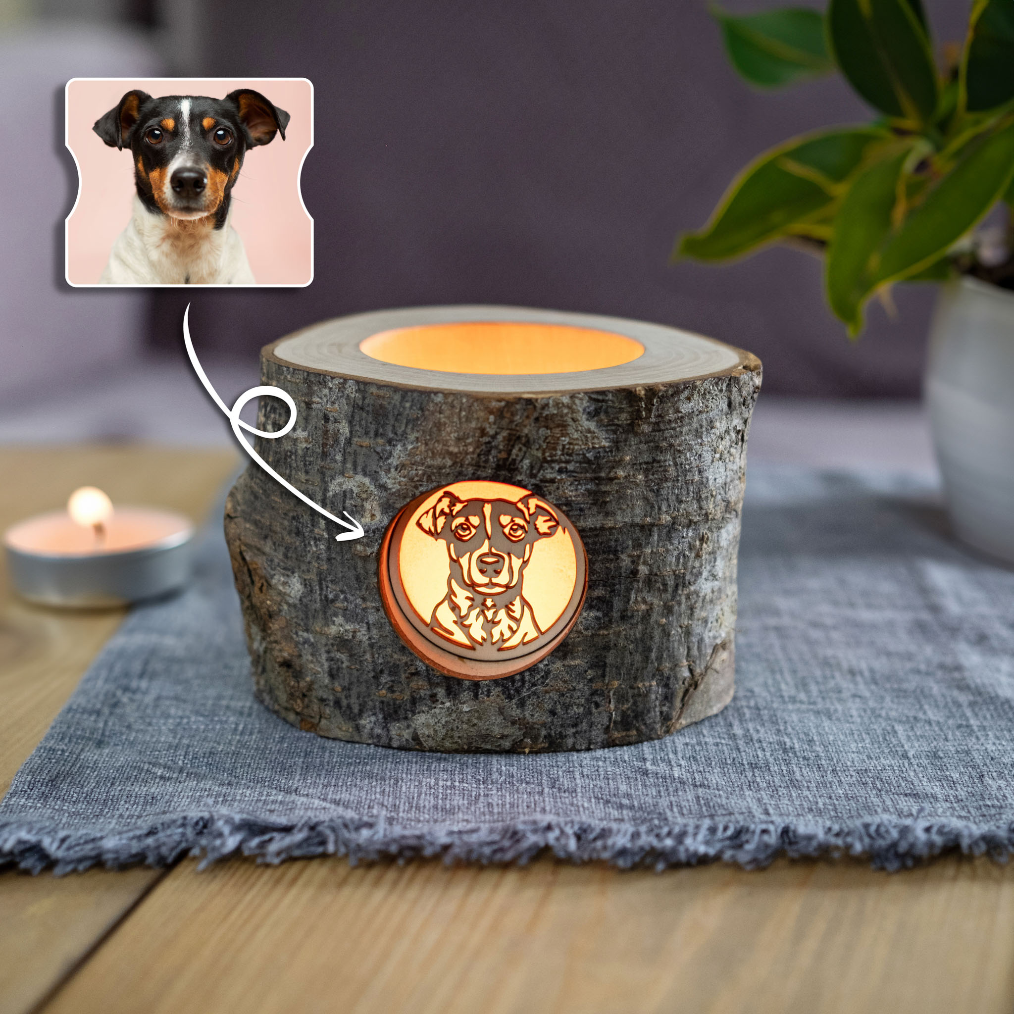 Personalized Rustic Memorial Candle Holder with Bark