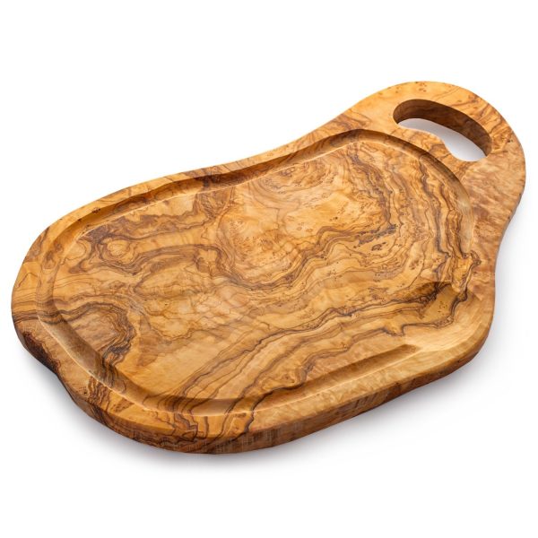 large wooden cutting board with handle