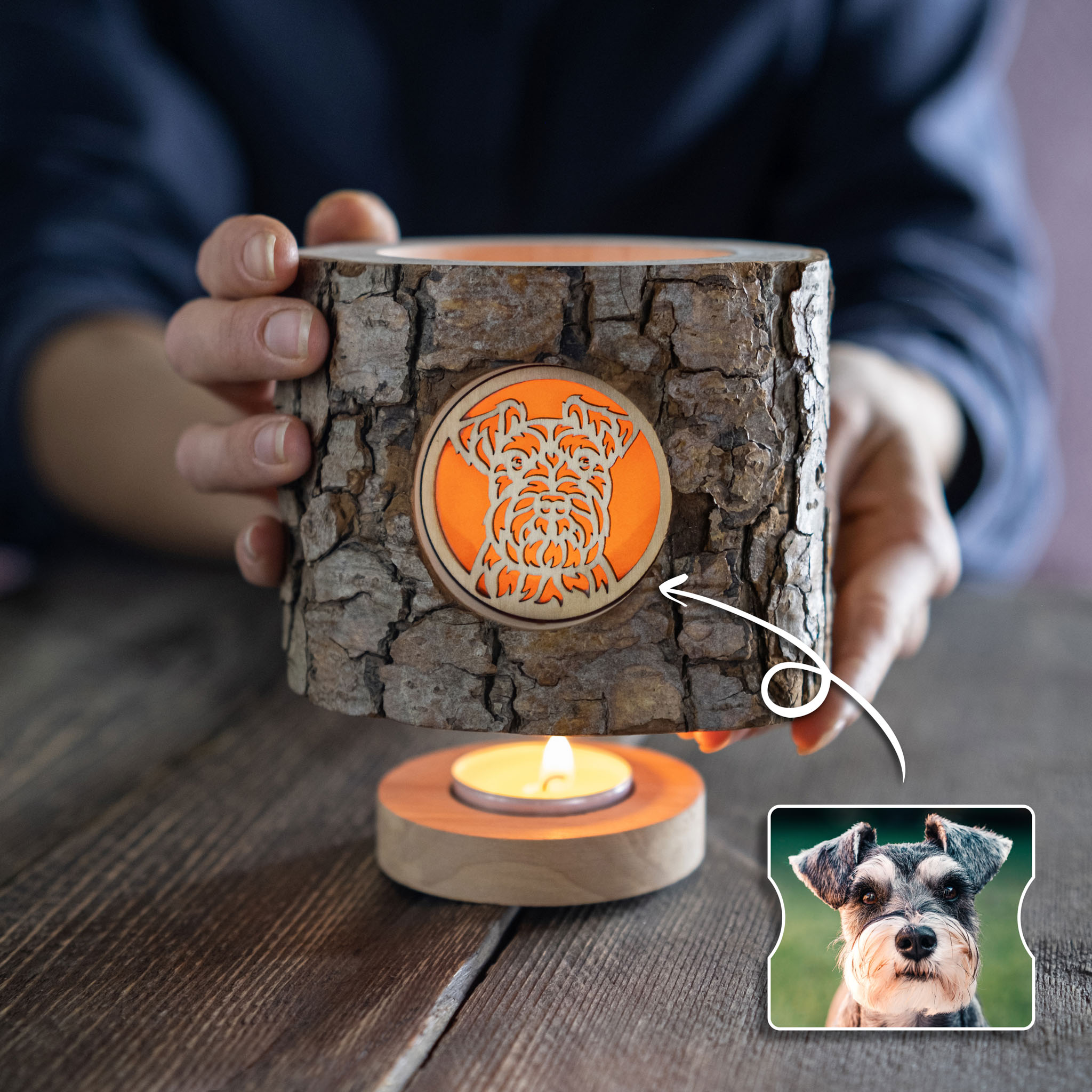 Personalized Rustic Memorial Candle Holder with Bark