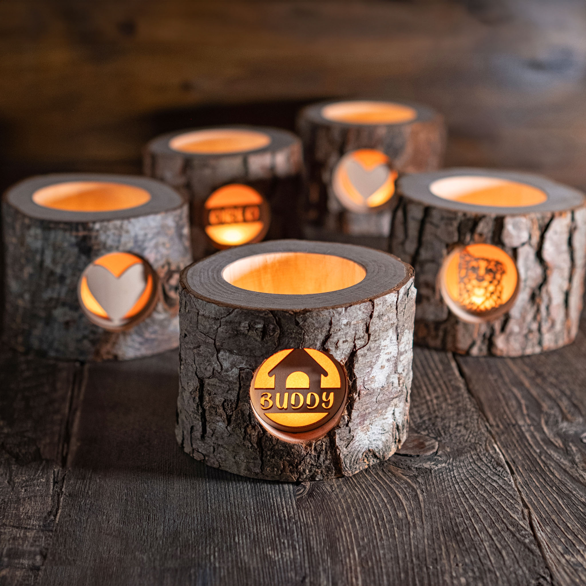 Personalized Rustic Memorial Candle Holder with Bark