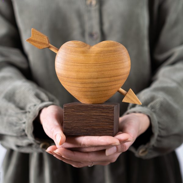 Wooden Heart with Arrow on Stand