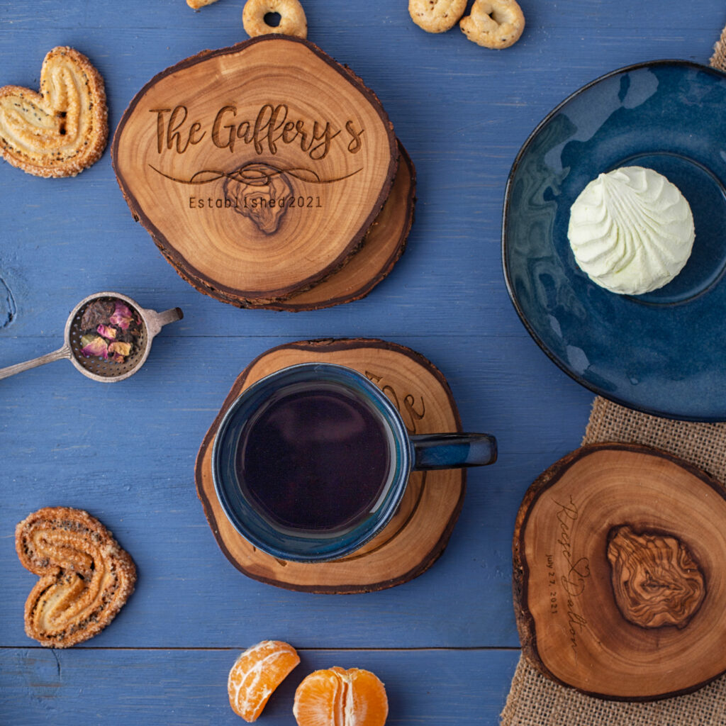Personalized Wooden Engraved Round Coasters Set