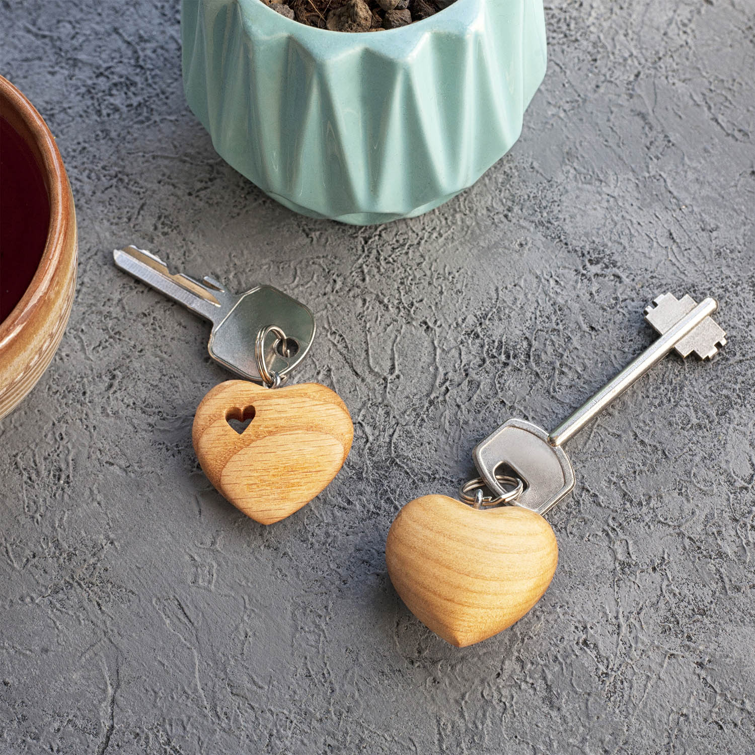 Handmade Wooden Heart Shaped Keychains