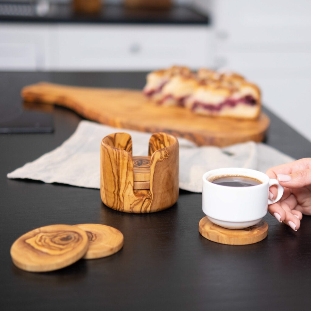 Wooden Coasters With Non-Rustic Log Holder