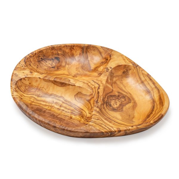 Olive Wood Dish Round with Three Sections