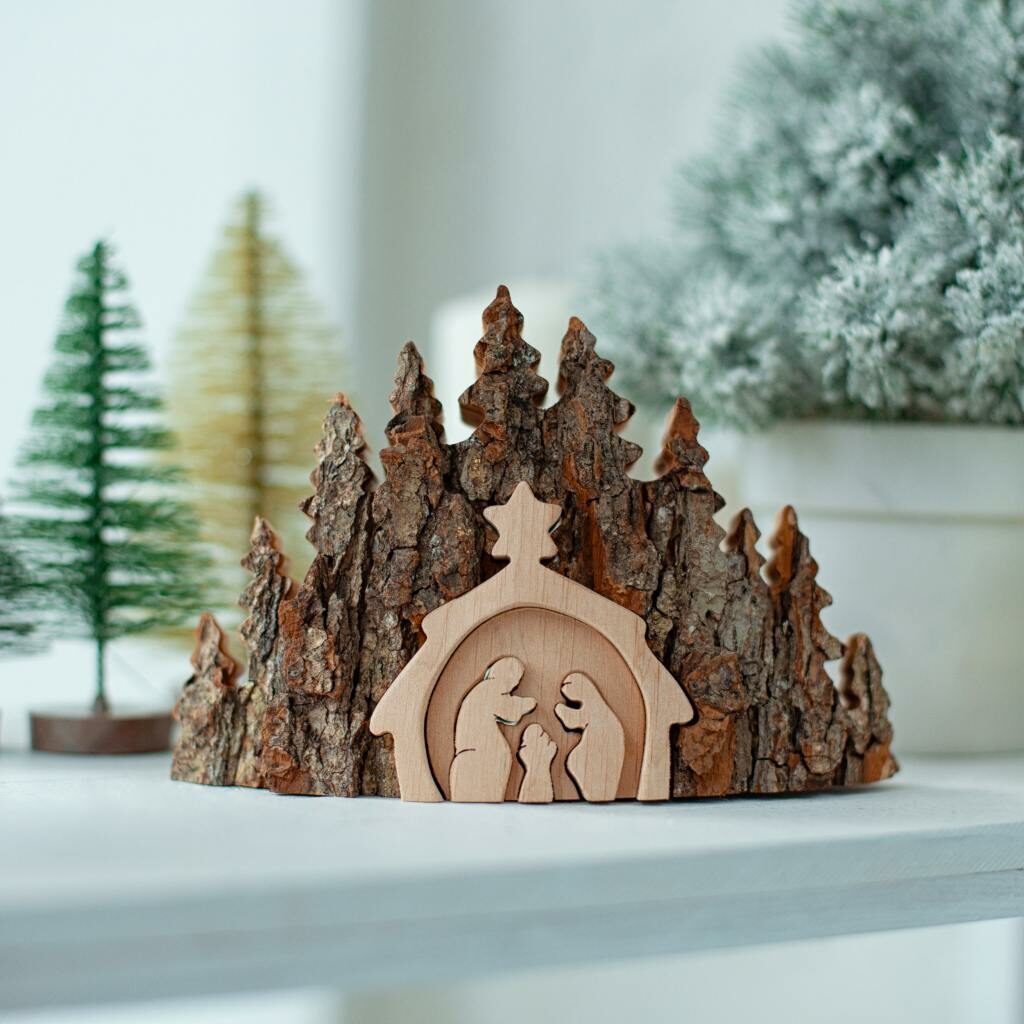 Rustic Nativity Bark Scene