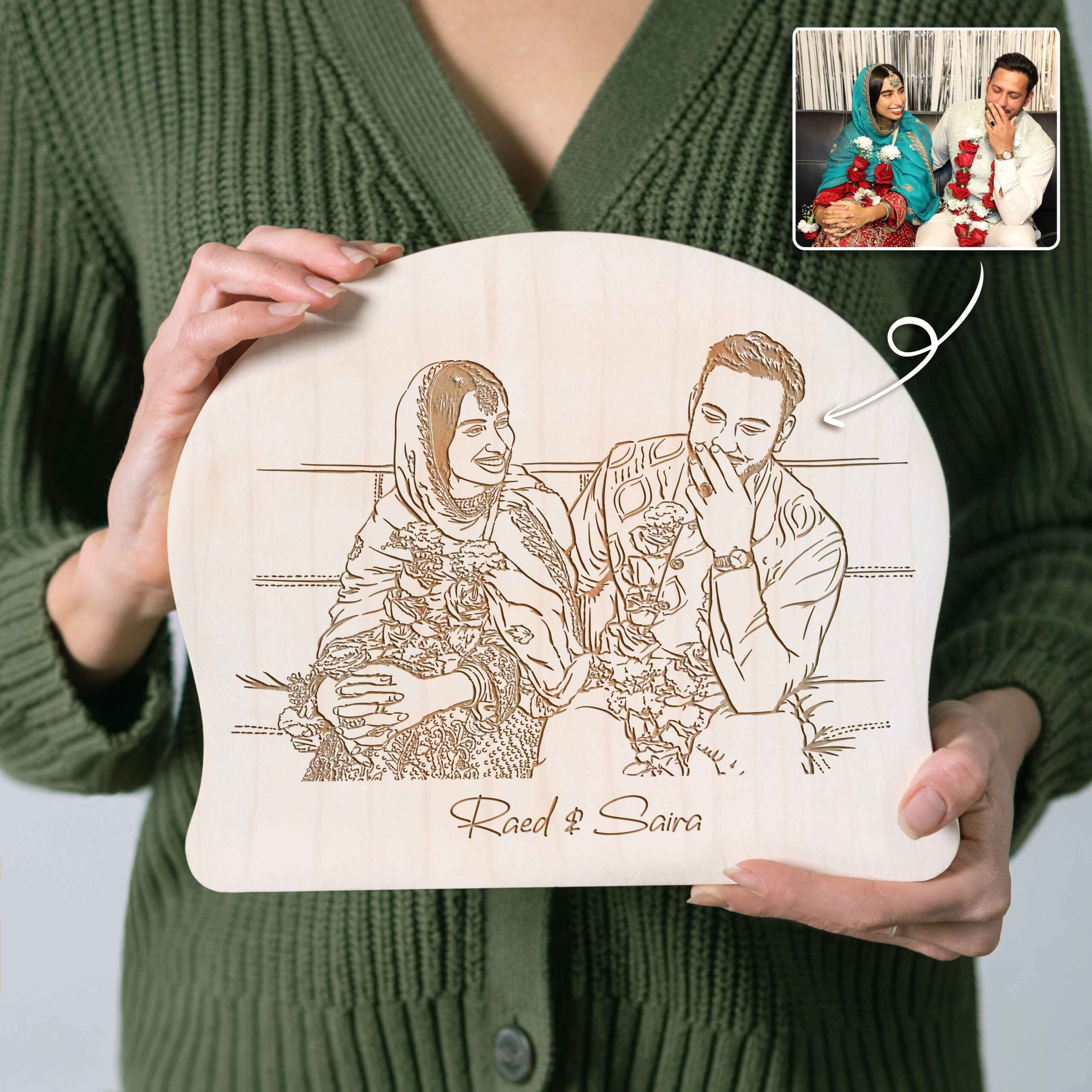 Personalized Photo Sketch on Wood Plaque