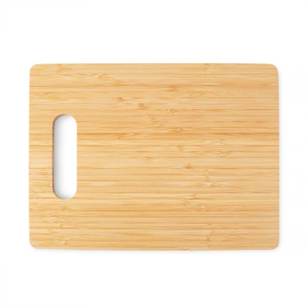 Bamboo cutting board isolated on white background.