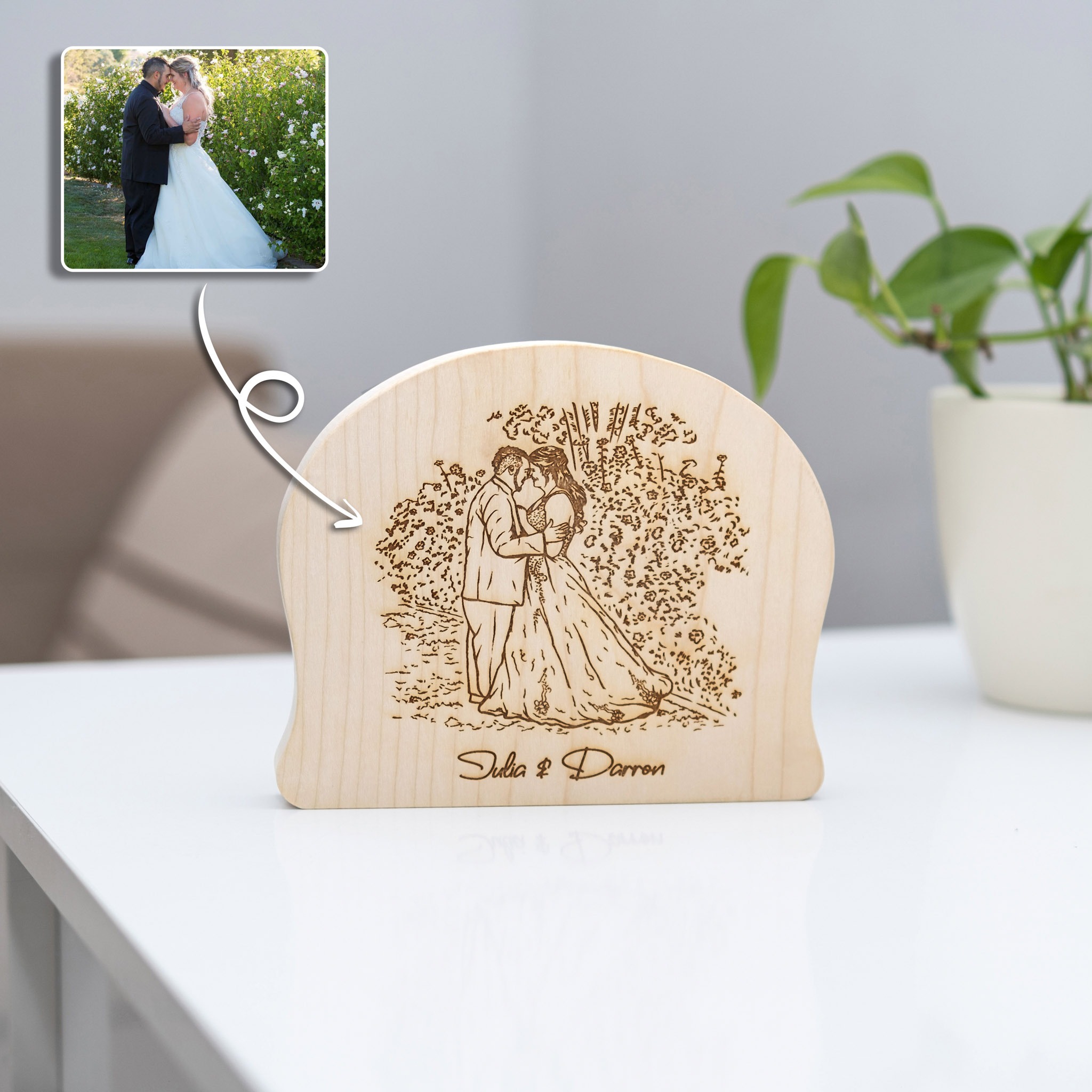Personalized Photo Sketch on Wood Plaque