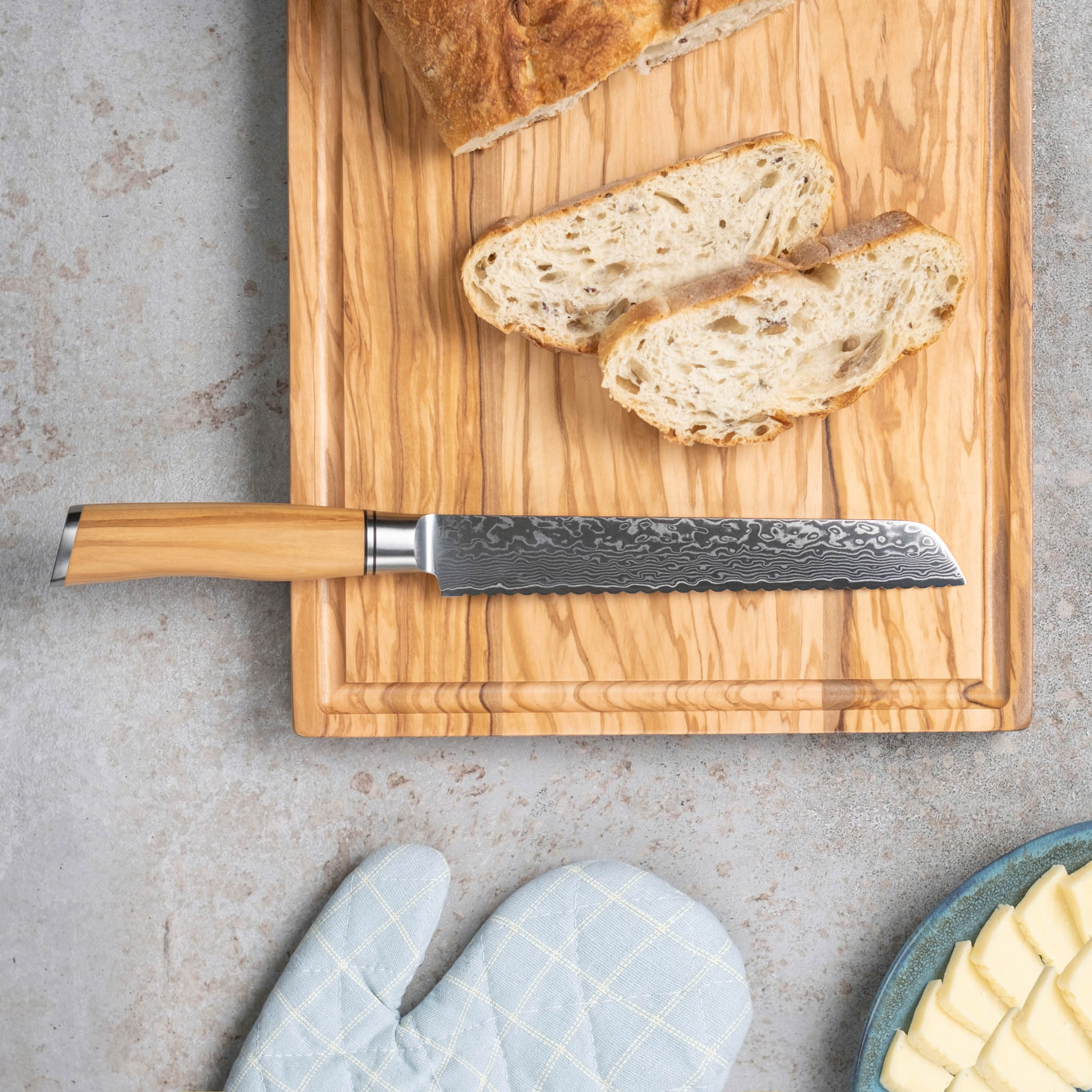 5-Piece Damascus Steel Knife Set with Olive Wood Handles