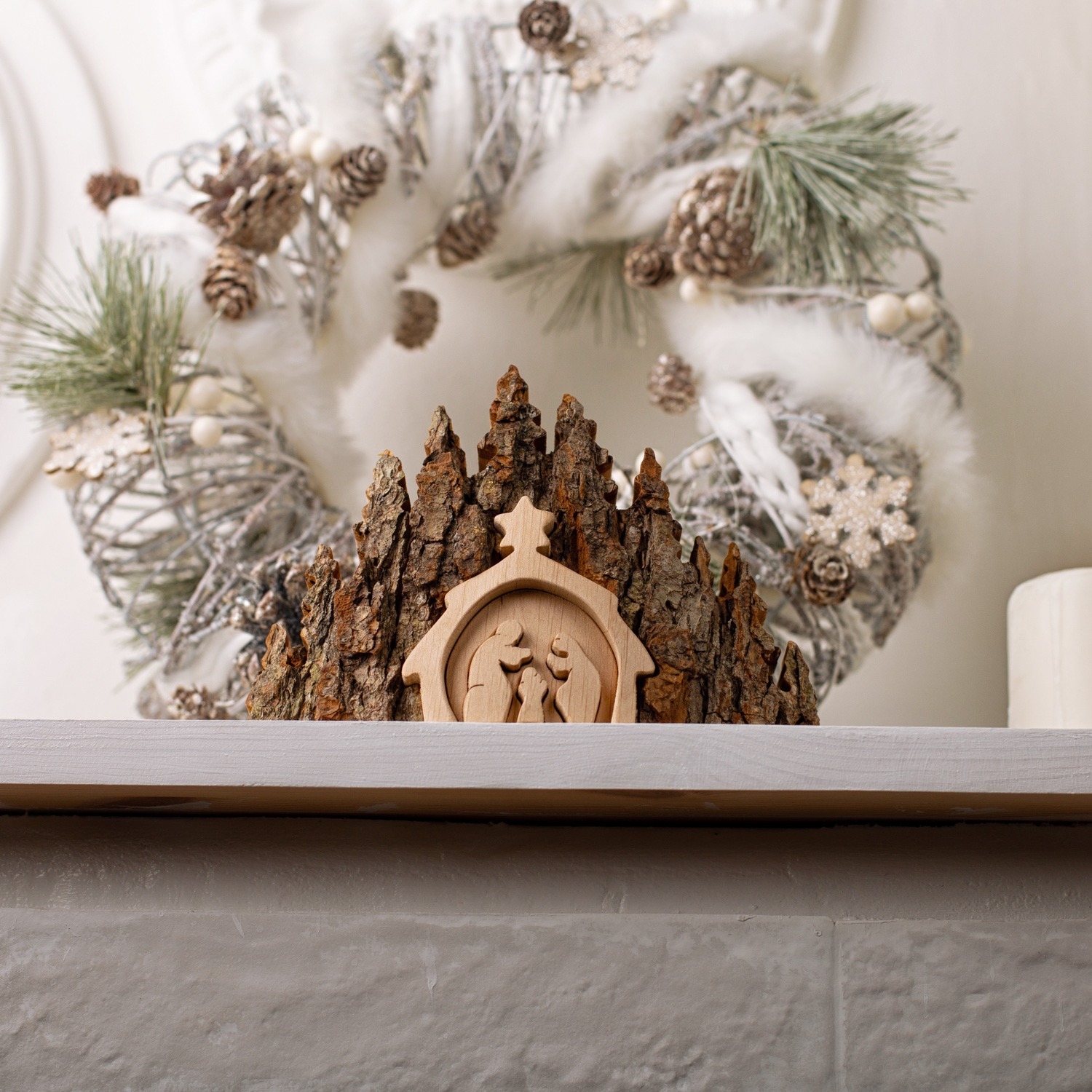 Nativity Scene Handmade Made with Bark