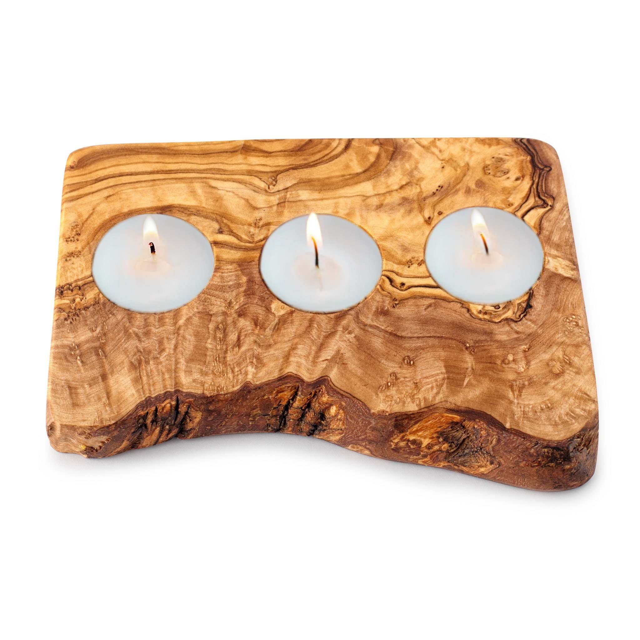 Live Edge Olive Wood Candle Holder for 3 Tealight Candles