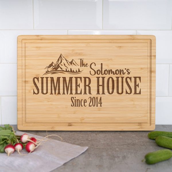 Personalized Cutting Board with Mountains & Trees, Family Name