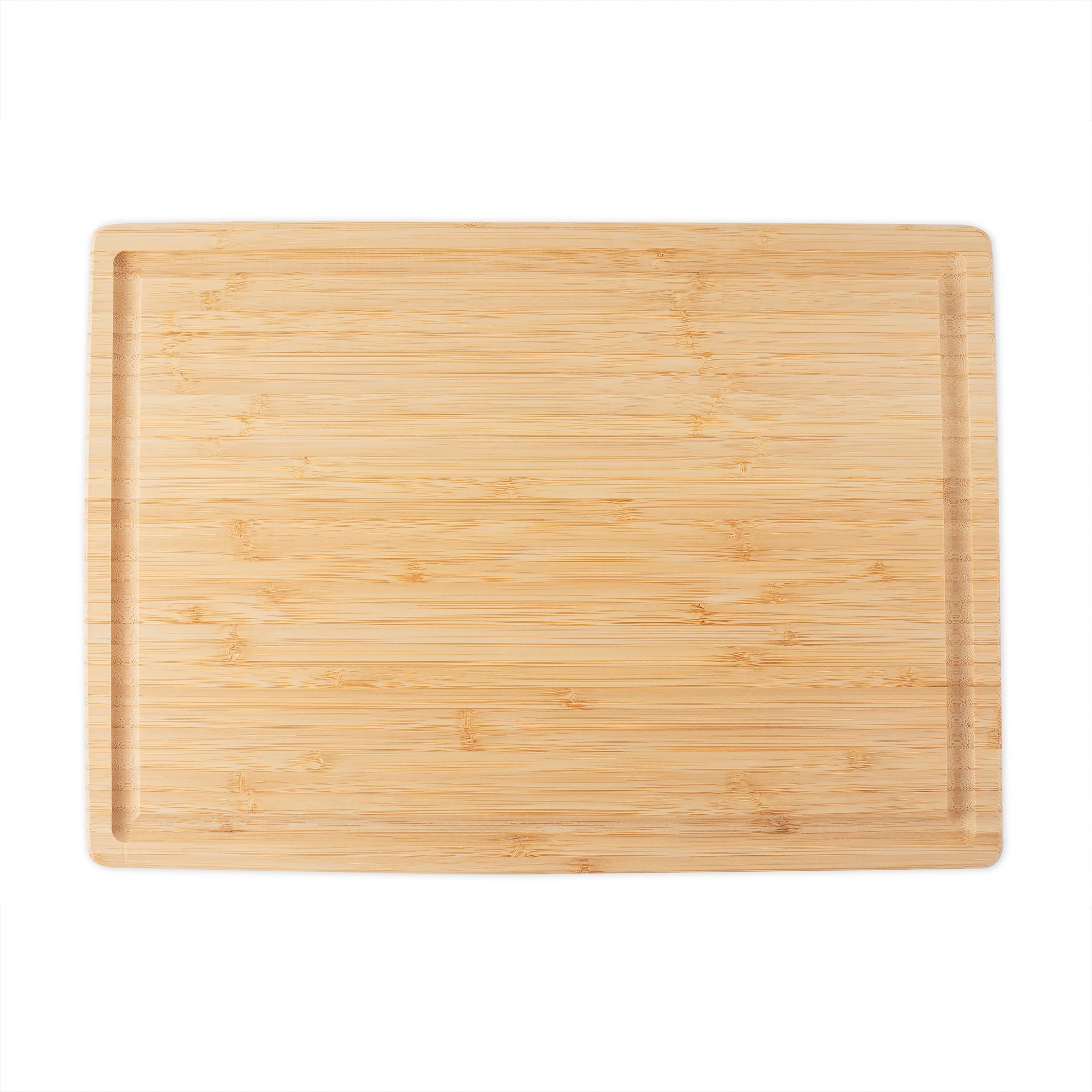 Bamboo cutting board on a white background.