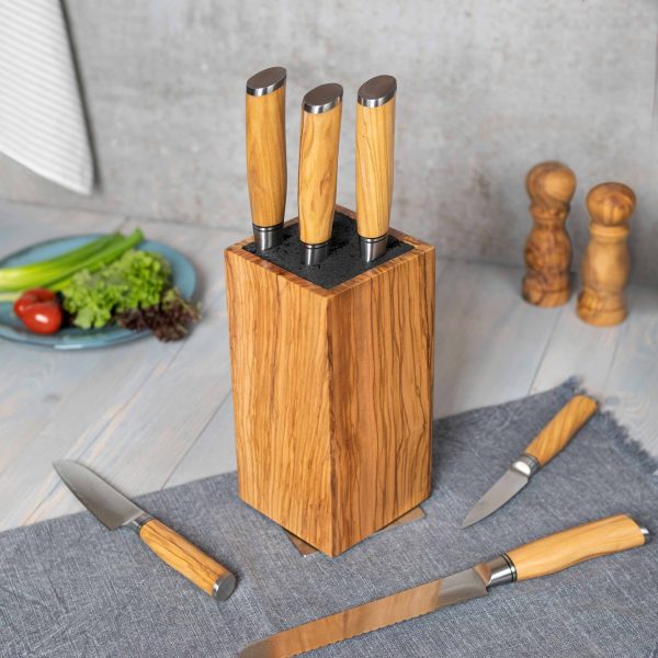 Premium Olive Wood Knife Holder