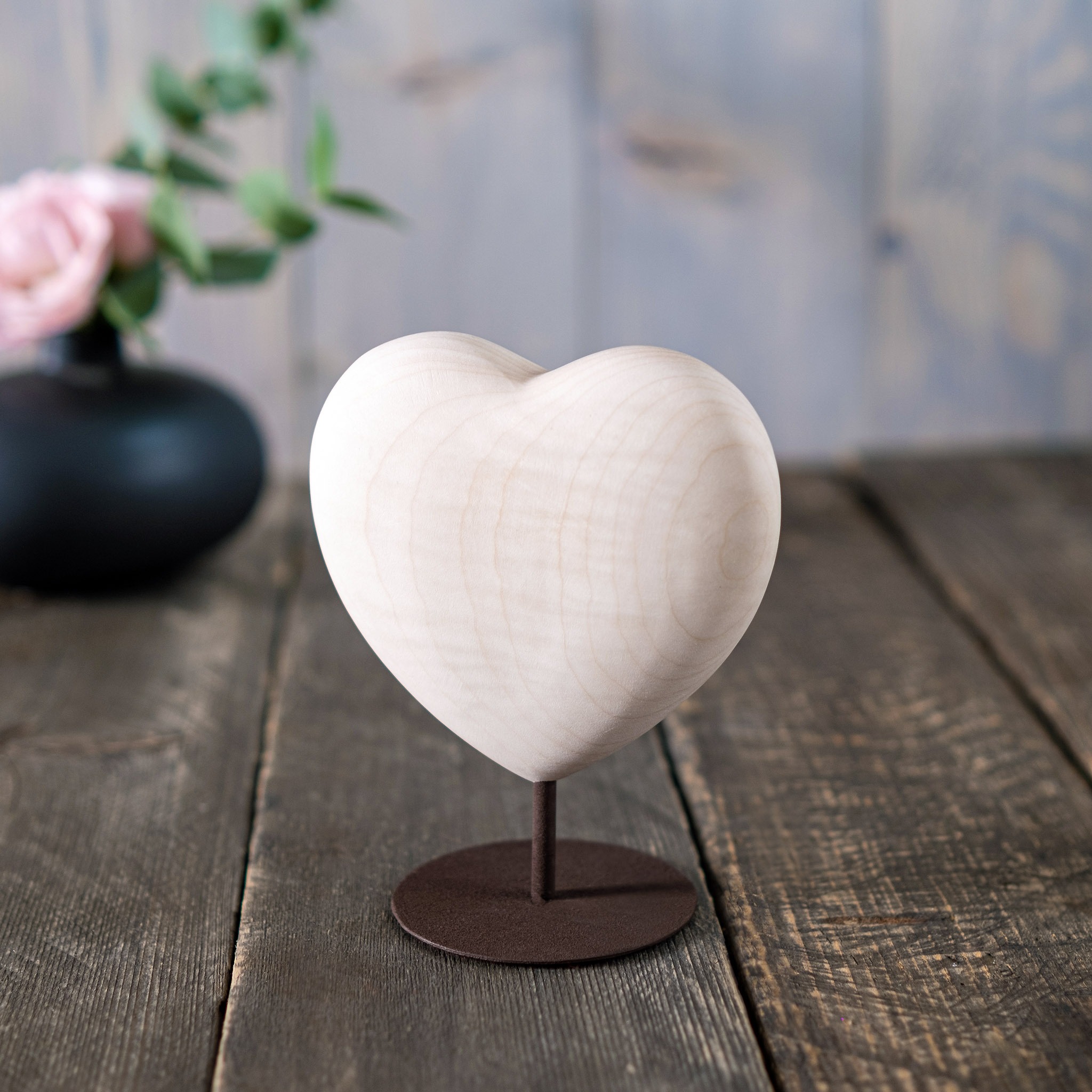 Handcrafted Wooden Heart on Metal Stand