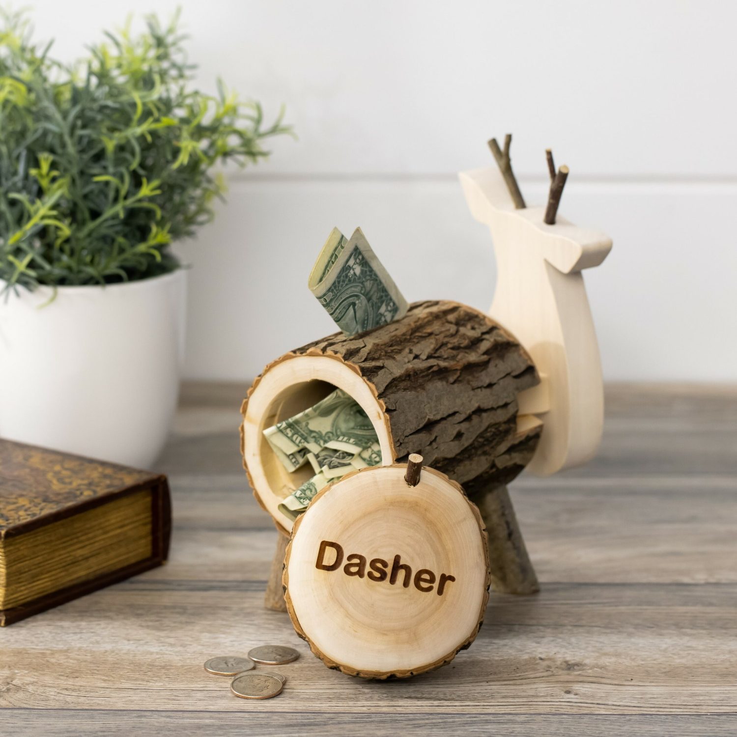 Piggy Bank Wooden Reindeer
