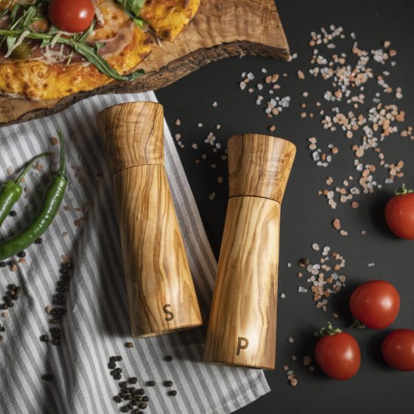 Olive wood salt and pepper shakers.