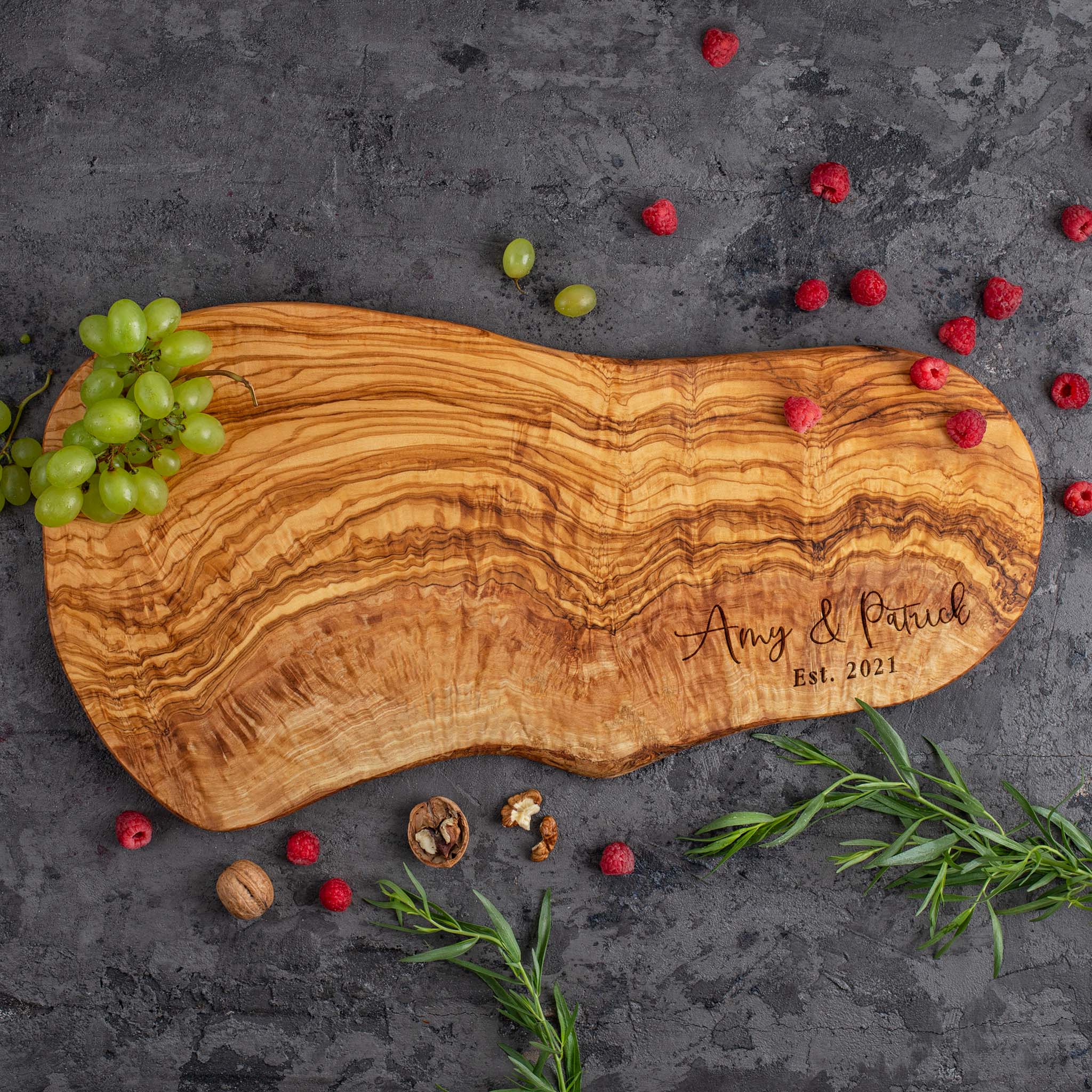 Personalized Olive Wood Live Edge Charcuterie Board