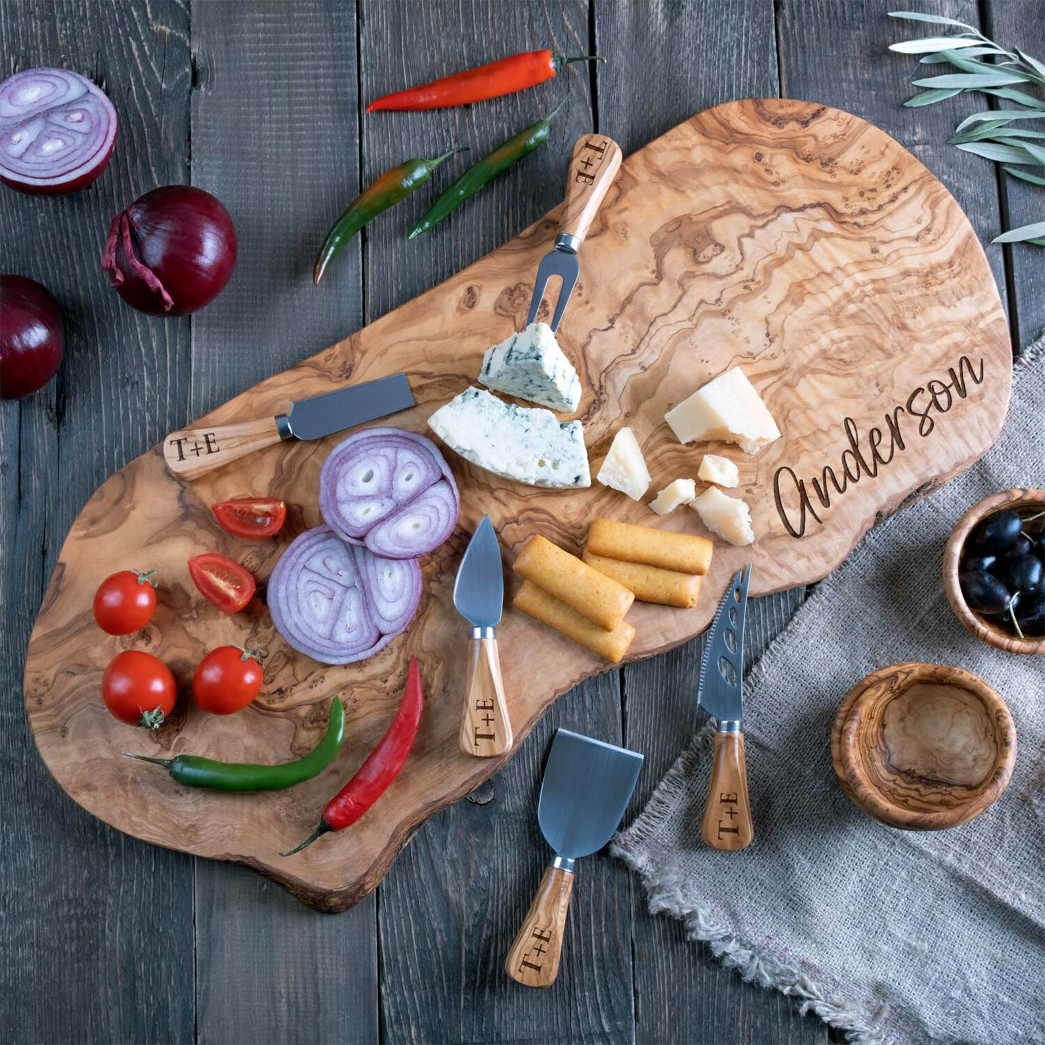 Personalized Olive Wood Live Edge Charcuterie Board