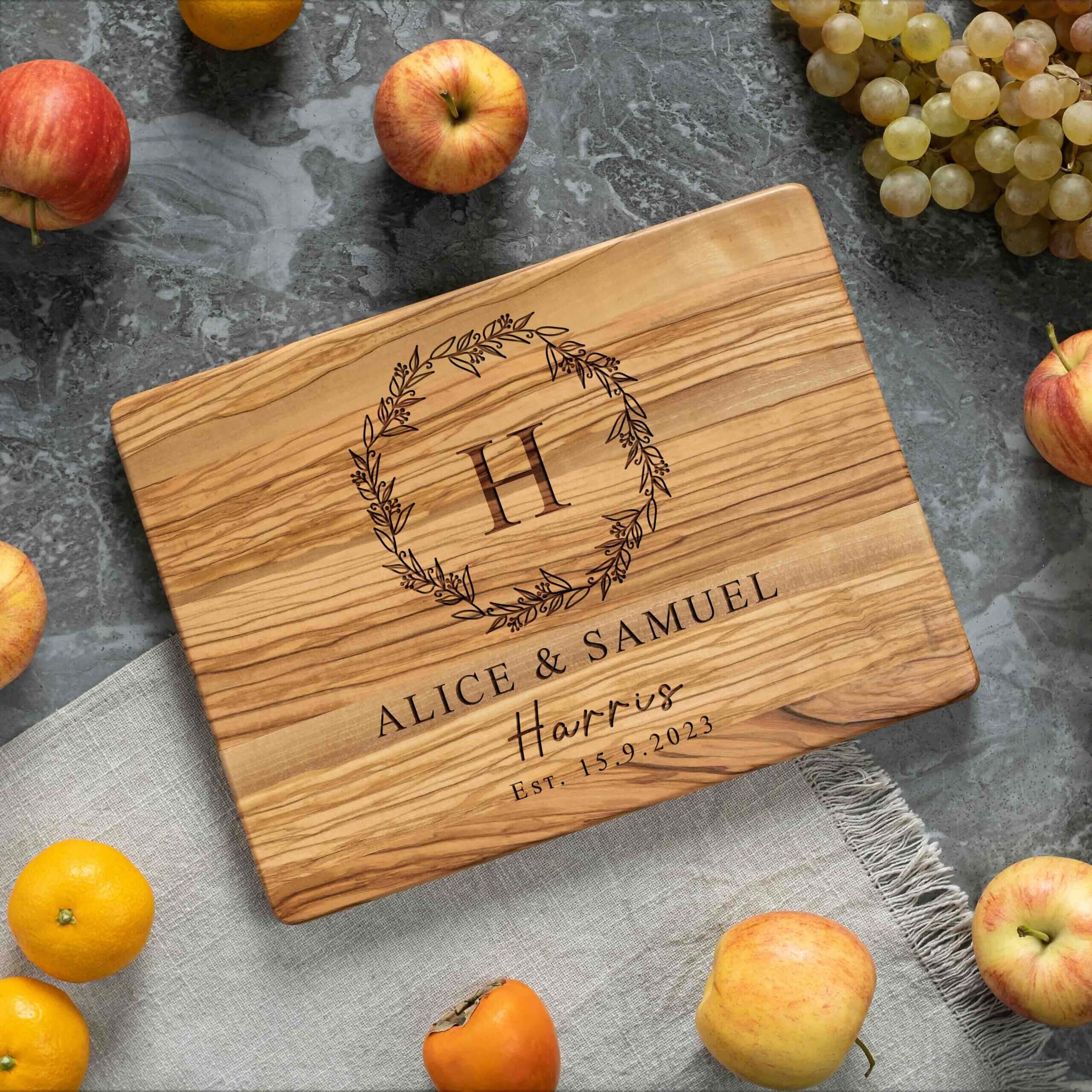 Personalized Olive Wood Cutting Board – Wedding & Anniversary Gift