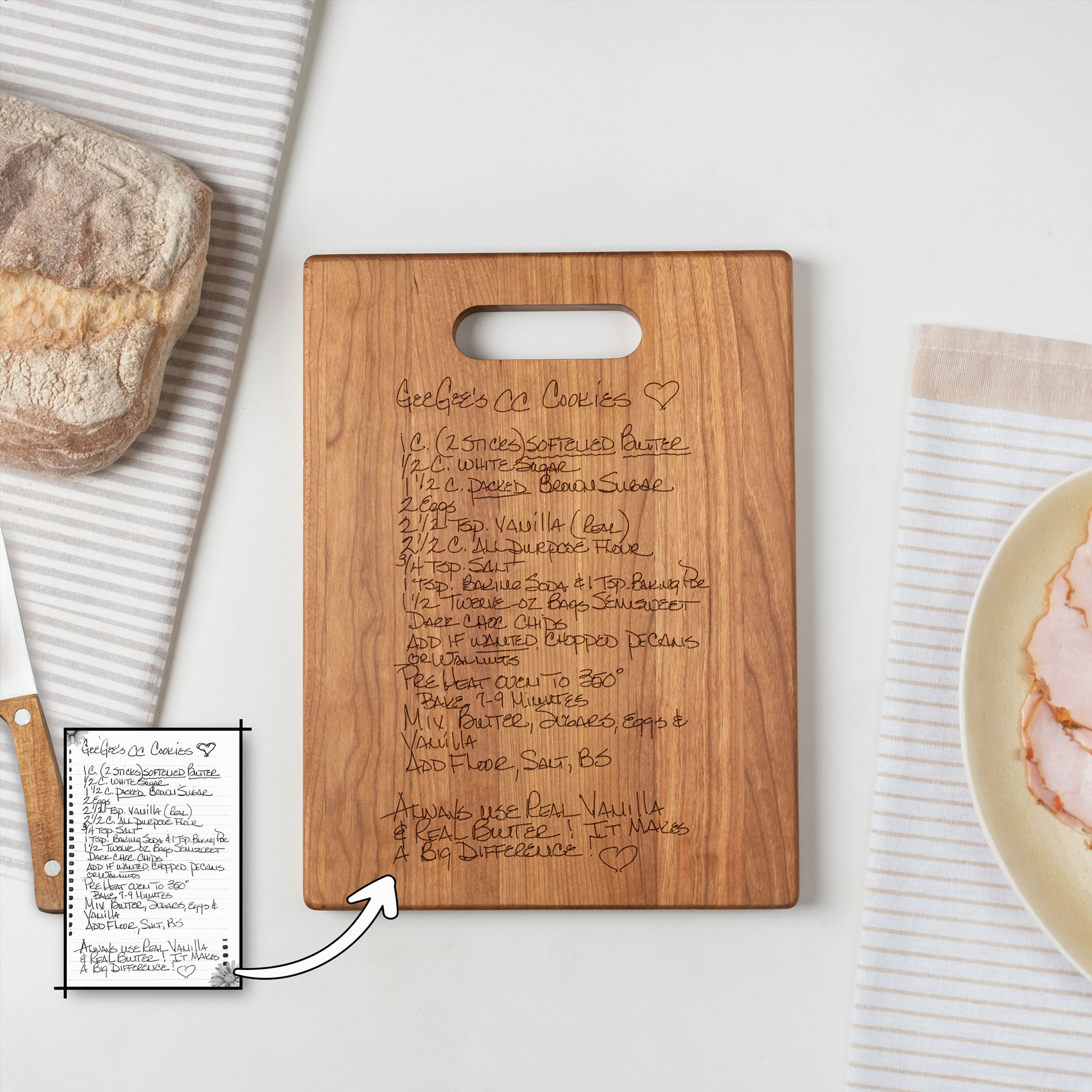 Handwritten Engraved Cutting Board recipe
