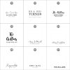 Collection of nine personalized event or address stamp designs with various names, dates, and monograms.