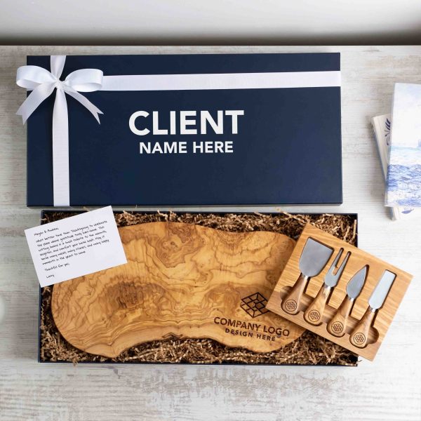 Live Edge Olive Wood Charcuterie Board with Logo – Optional Premium Gift Box