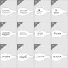Twelve monochrome labels with various family names in different styles of typography.