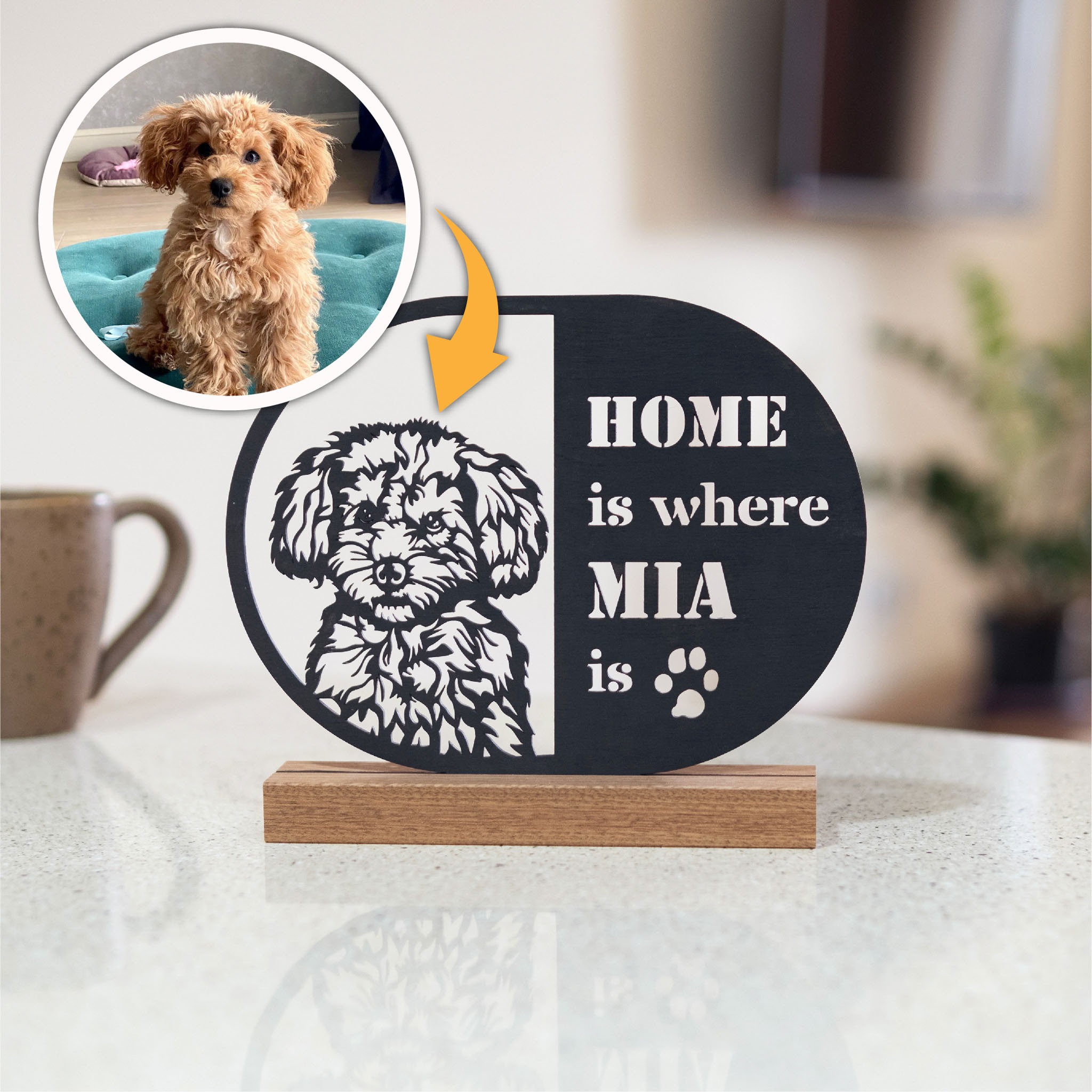 Custom Cut-Out Pet Memorial Plaque with Wooden Holder