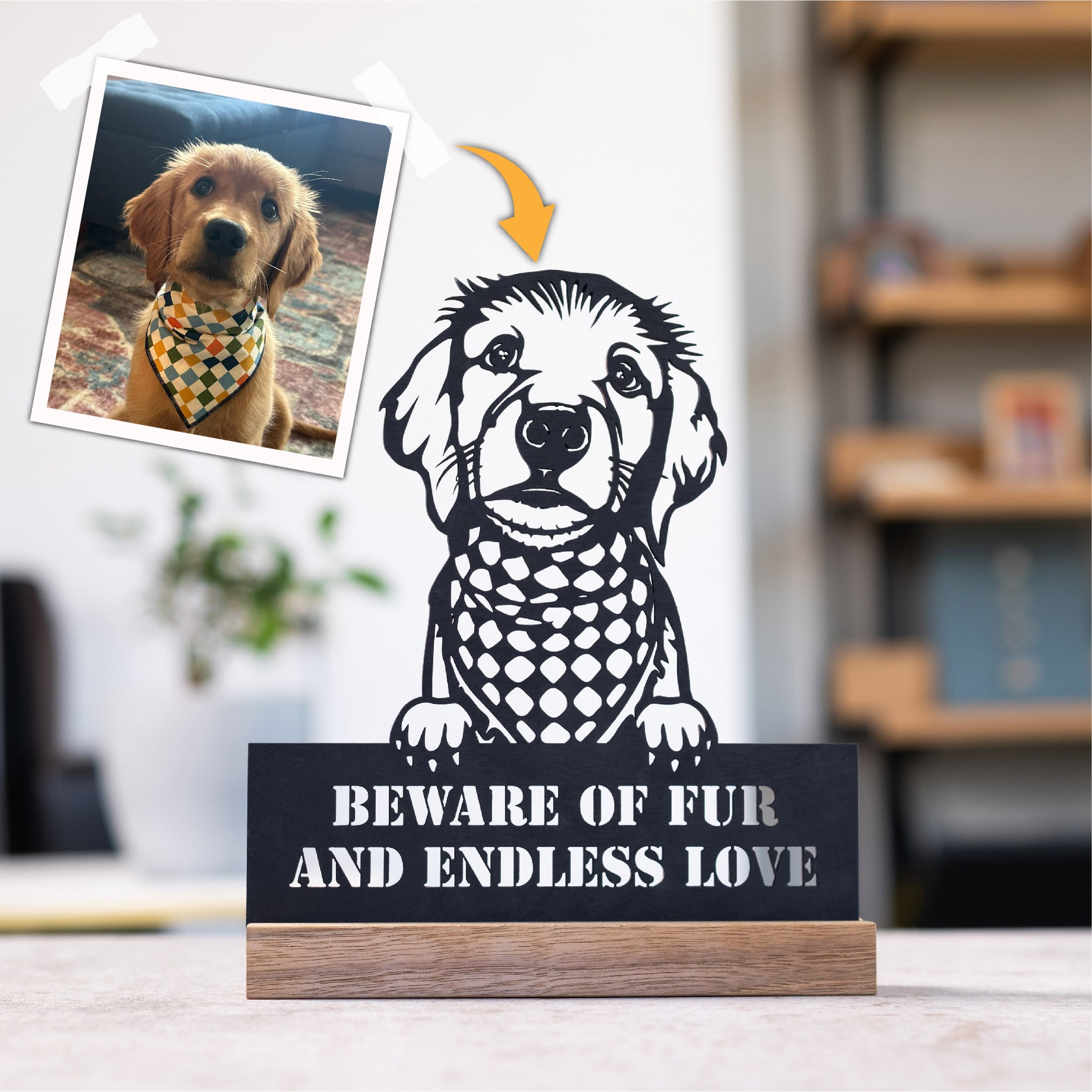 Custom Cut-Out Pet Memorial Plaque with Wooden Holder