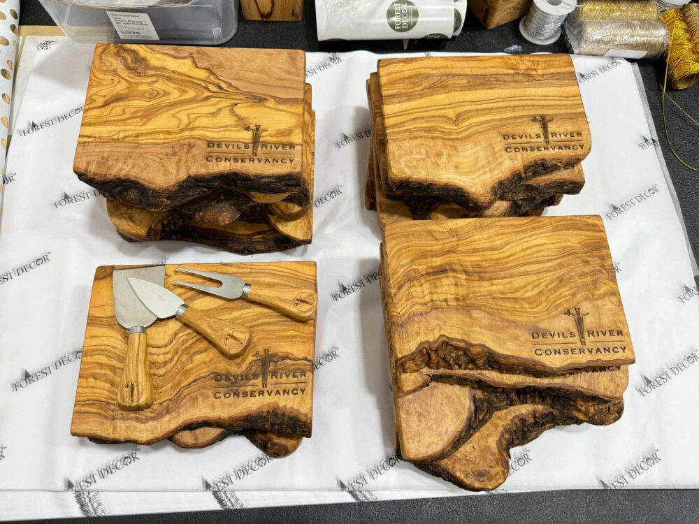Olive wood live edge cutting boards with logo