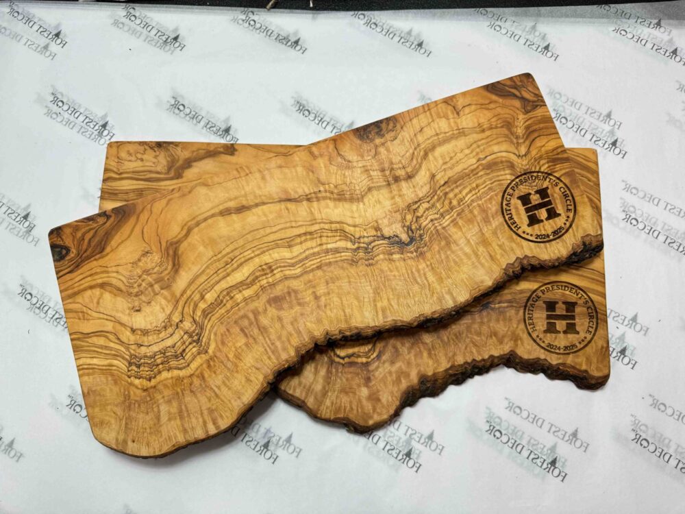 Olive wood live edge cutting boards with logo